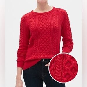 Gap Classic Red 100% Cotton Cable Knit Crew Neck Sweater Size M